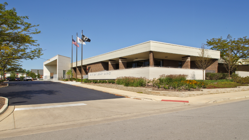 Romeoville Branch building in a one story brick exterior with a large covered entryway